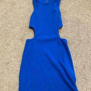 Bright blue zara mini dress sz small with cut out on the side stomach area